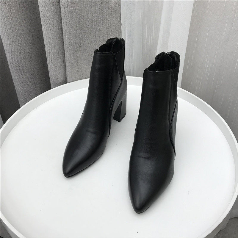 品牌撤柜清仓处理2020冬款女鞋尖头高跟牛皮洋气淑女气质女短靴潮