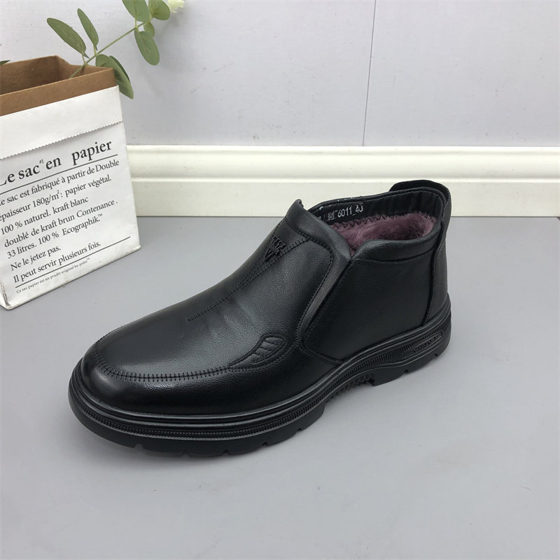 2025真皮男鞋高帮鞋厚底保暖羊毛爸爸鞋棉鞋套脚百搭男棉鞋皮鞋