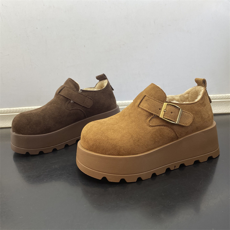 2025圆头厚底加绒真皮勃肯鞋