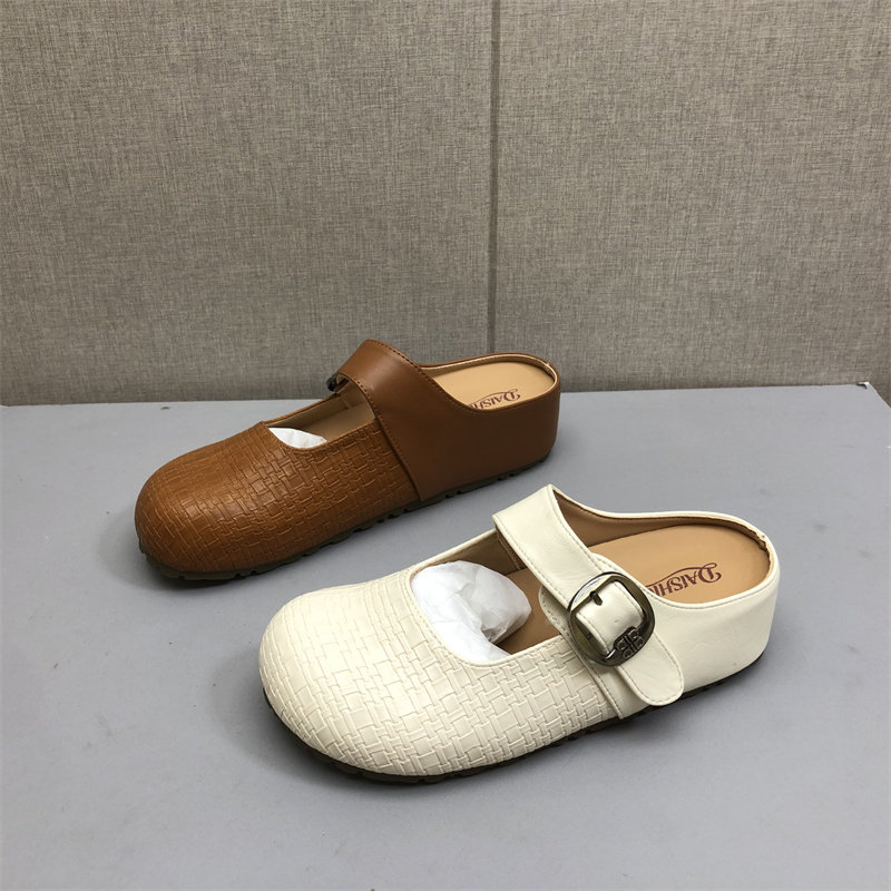 秋PU包头拖女一脚蹬内增高