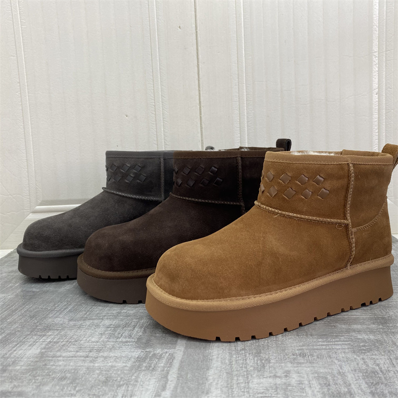 编织防水台保暖圆头纯色英伦厚底