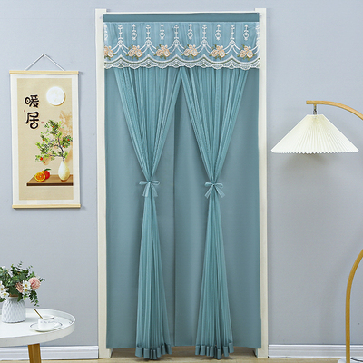 家用伸缩杆防蚊蝇免打孔门帘自粘魔术贴蕾丝对开卧室装饰隔断门帘