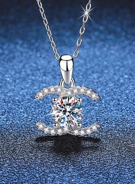 s925银项链莫桑石小香风1克拉D色好看百搭时尚经典光彩璀璨C靓丽