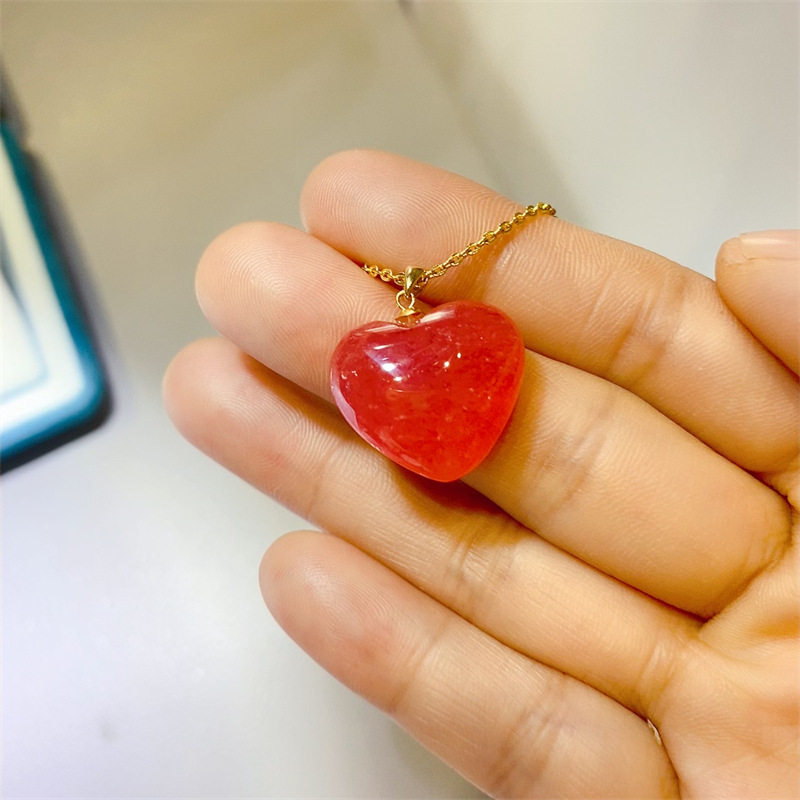 天然红纹石18K金吊坠宝石水晶爱心锁骨链心形支持鉴定好看温润