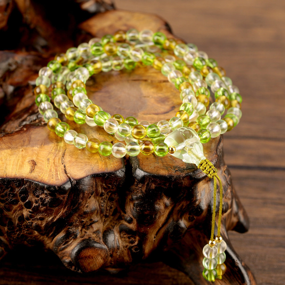 古法琉璃绿度母佛珠手串手链五行珠老料风化纹佛珠手链佛系随缘靓