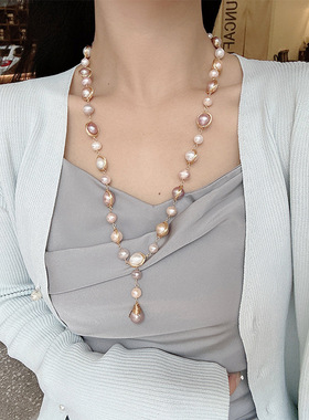 天然淡水珍珠毛衣链小众高级感长款项链轻奢不掉色饰青春靓丽闪耀