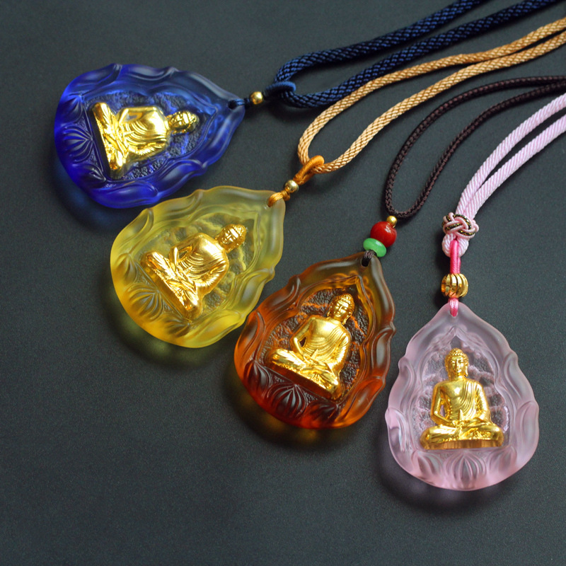 古琉璃荷花款佛佛龛吊坠