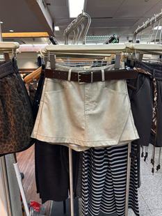 高腰显瘦纯色港风休闲皮裤 新款 短裙 女2025夏季 不规则洋气辣妹裙裤