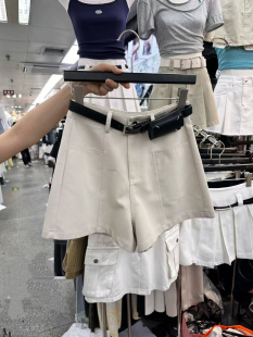 潮 教学高腰百搭休闲A字显瘦短裤 女2025夏季 新款 洋气配腰带阔腿裤