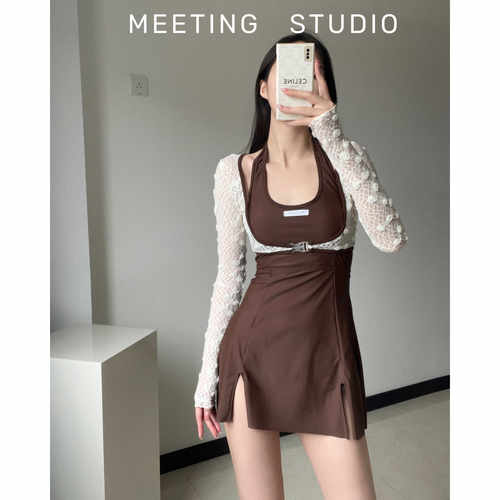 MEETING长袖裙式显瘦连体泳衣