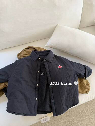小贴标翻领棉衣棉服衬衣外套男童女童90-130