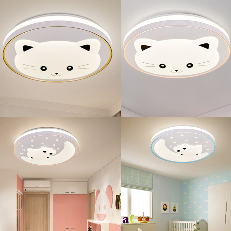 轻奢现代简约卡通儿童房led吸顶灯圆形卧室灯猫咪书房灯具护眼灯_虎窝淘