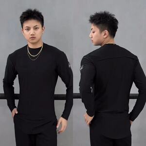 6K拉丁舞服男士上衣圆领长袖国标舞服练功服比赛服