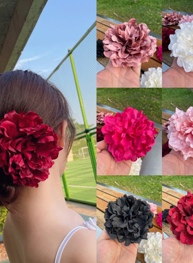 拉丁摩登头花牡丹花朵发夹鸭嘴夹别针红色表演比赛演出配饰