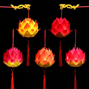 元旦春节儿童手提莲花灯笼古风汉服手持发光荷花灯发光装饰小灯笼