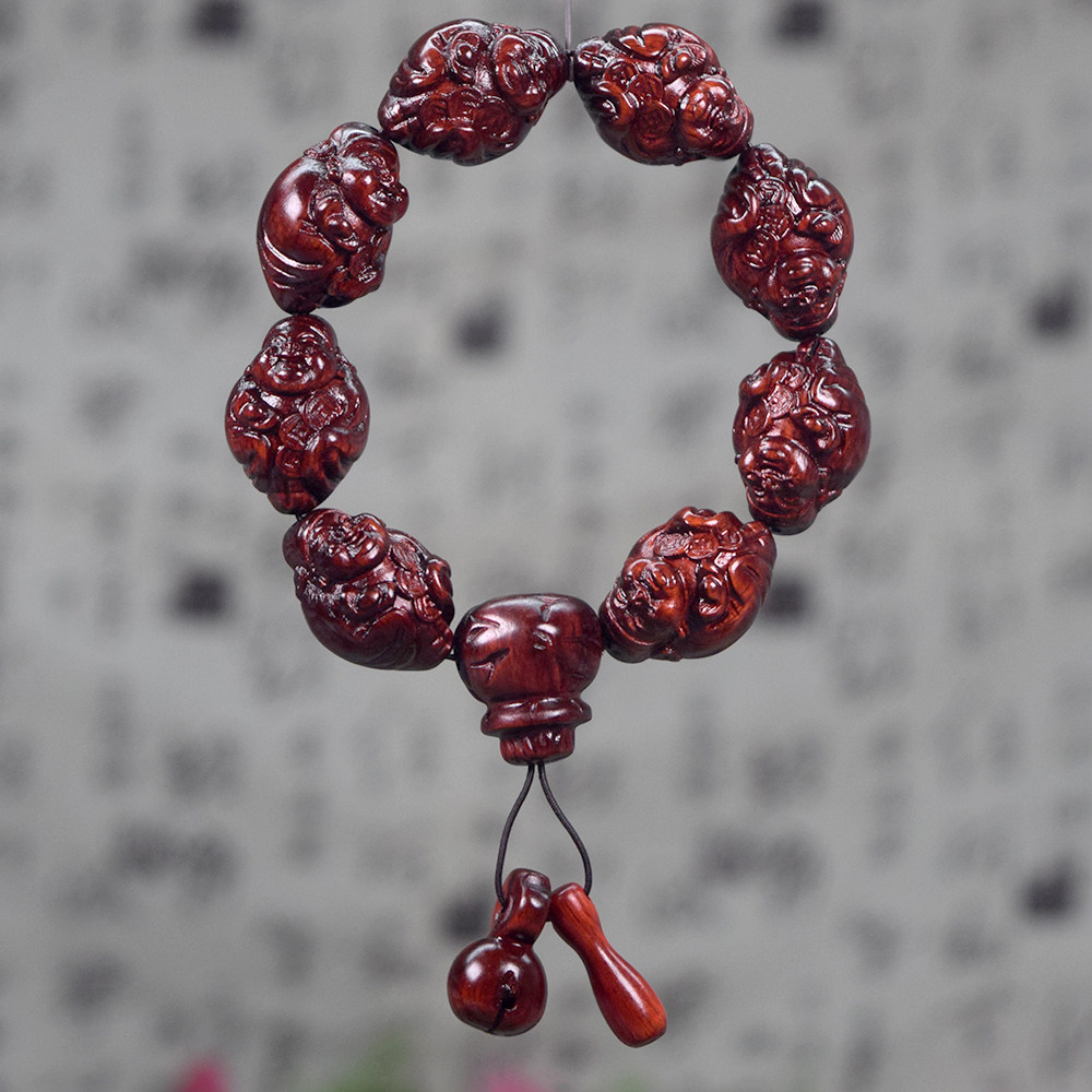 财神雕刻手串 满雕紫檀3.0*8颗 经商做生意老爷木作招财木雕珠子