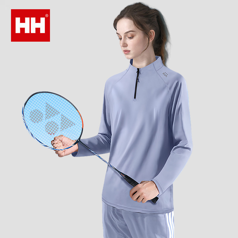正品HH羽毛球服女士半拉链速干衣长袖t恤跑步瑜伽健身训练服