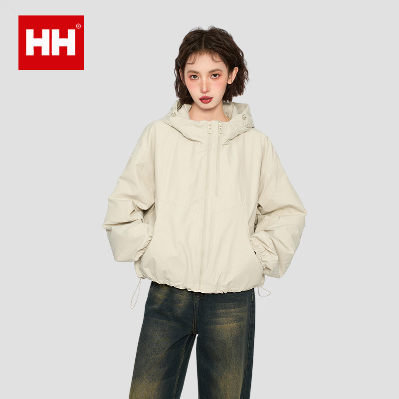 正品HH连帽冲锋衣夹克外套女秋冬夹棉防风小个子短款立领上衣