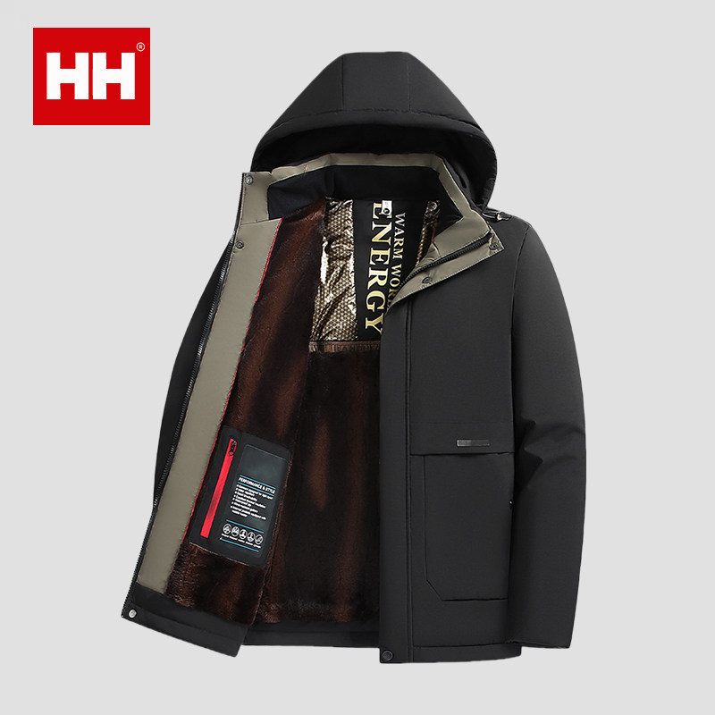 正品HH冬装棉衣外套男士冬季加绒加厚棉袄中老年连帽保暖棉服