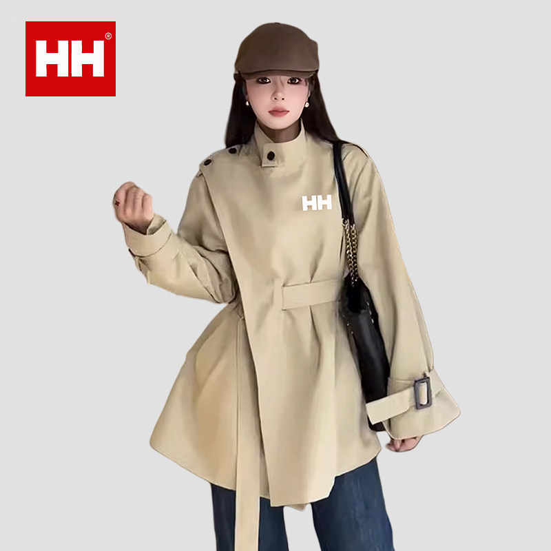 正品HH韩版不规则立领风衣女气质宽松收腰显瘦百搭短款外套潮