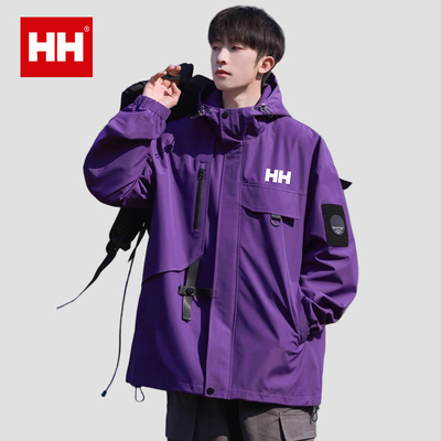 官方正品HH美式冲锋衣外套男士春秋季宽松大码连帽工装夹克登山服