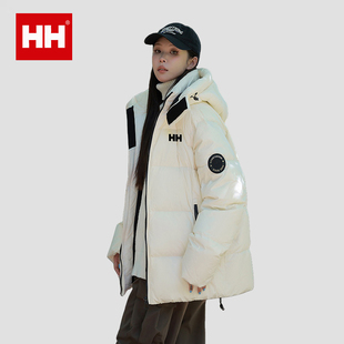 官方正品HH羽绒服女冬季新款宽松百搭保暖加厚连帽情侣白鸭绒外套