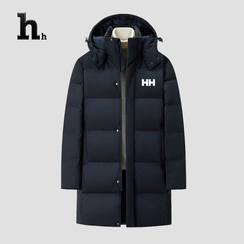 正品HH冬季时尚中长款羽绒服男女新款白鸭绒保暖过膝加厚外套