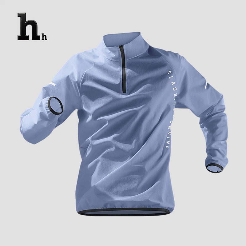 正品HH跑步t恤男运动体育生训练速干衣服冬季长袖半拉链上衣