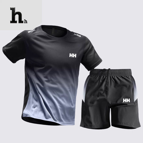 正品HH运动套装男士冰丝速干衣健身t恤跑步短袖短裤夏训练服
