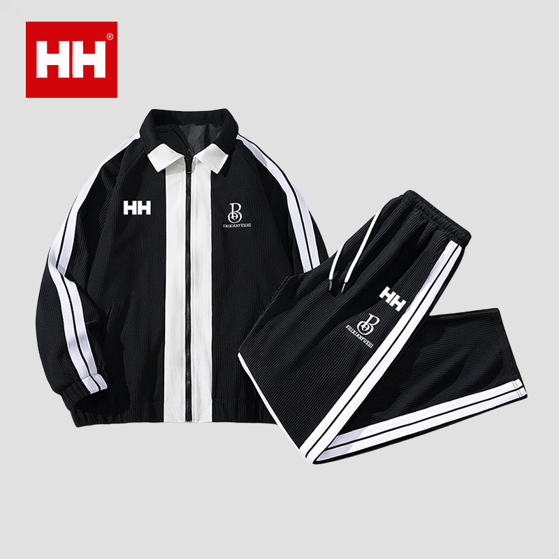 官方正品HH套装男百搭时尚字母刺绣情侣拼接织带撞色运动两件套潮