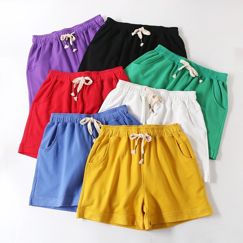 新款休闲松紧腰阔腿短裤抽绳口袋糖果百搭青春女裤子运动学生热裤