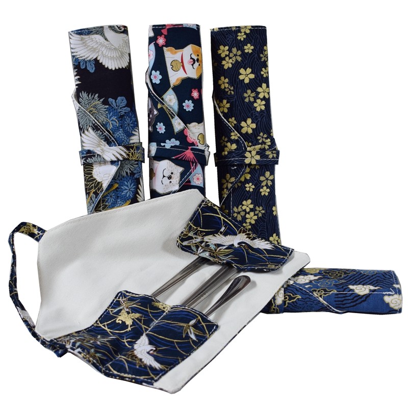 和风烫金棉布便携餐具收纳袋旅行筷子勺子收纳包上班携布艺刀叉包,收纳整理,其他收纳,淘宝优惠券,粉丝福利购,淘宝优惠卷