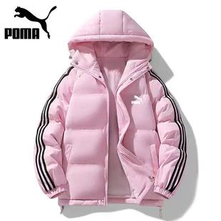 棉服女冬季新款三条杠连帽加厚保暖棉衣外套情侣款棉袄女