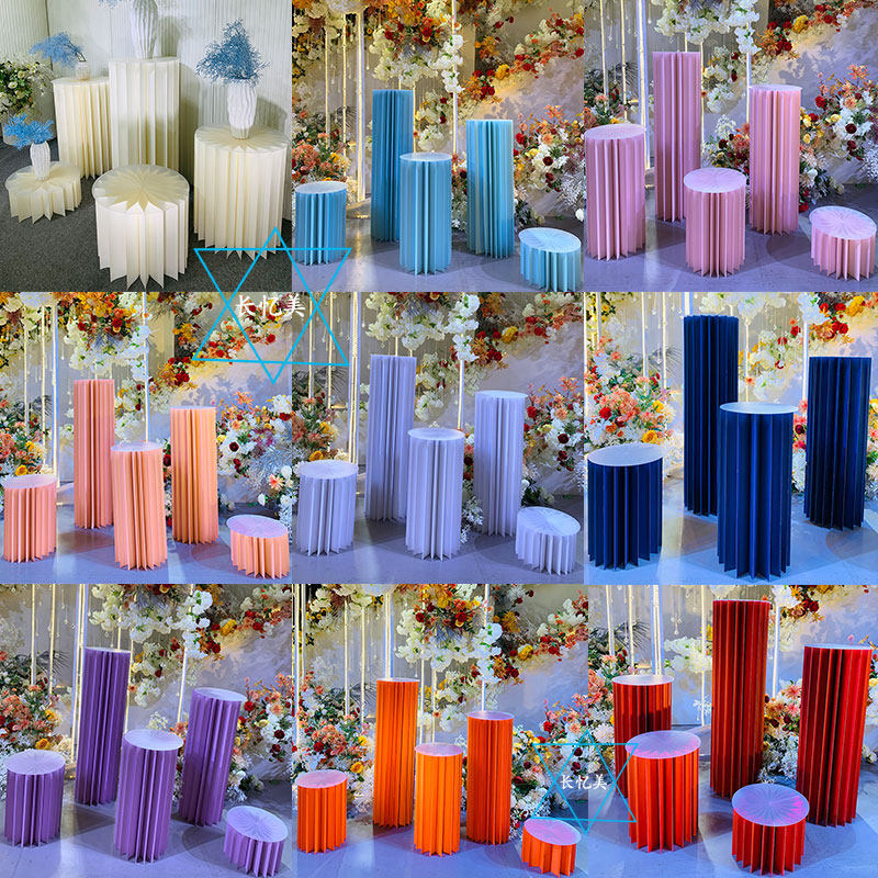 新款婚庆花柱珠光折纸柱甜品台舞台装饰摆件布置创意橱窗装扮道具