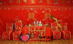 新款中式婚庆道具红色龙凤桌围椅披结婚礼桌椅套背景帷幔桌布中式
