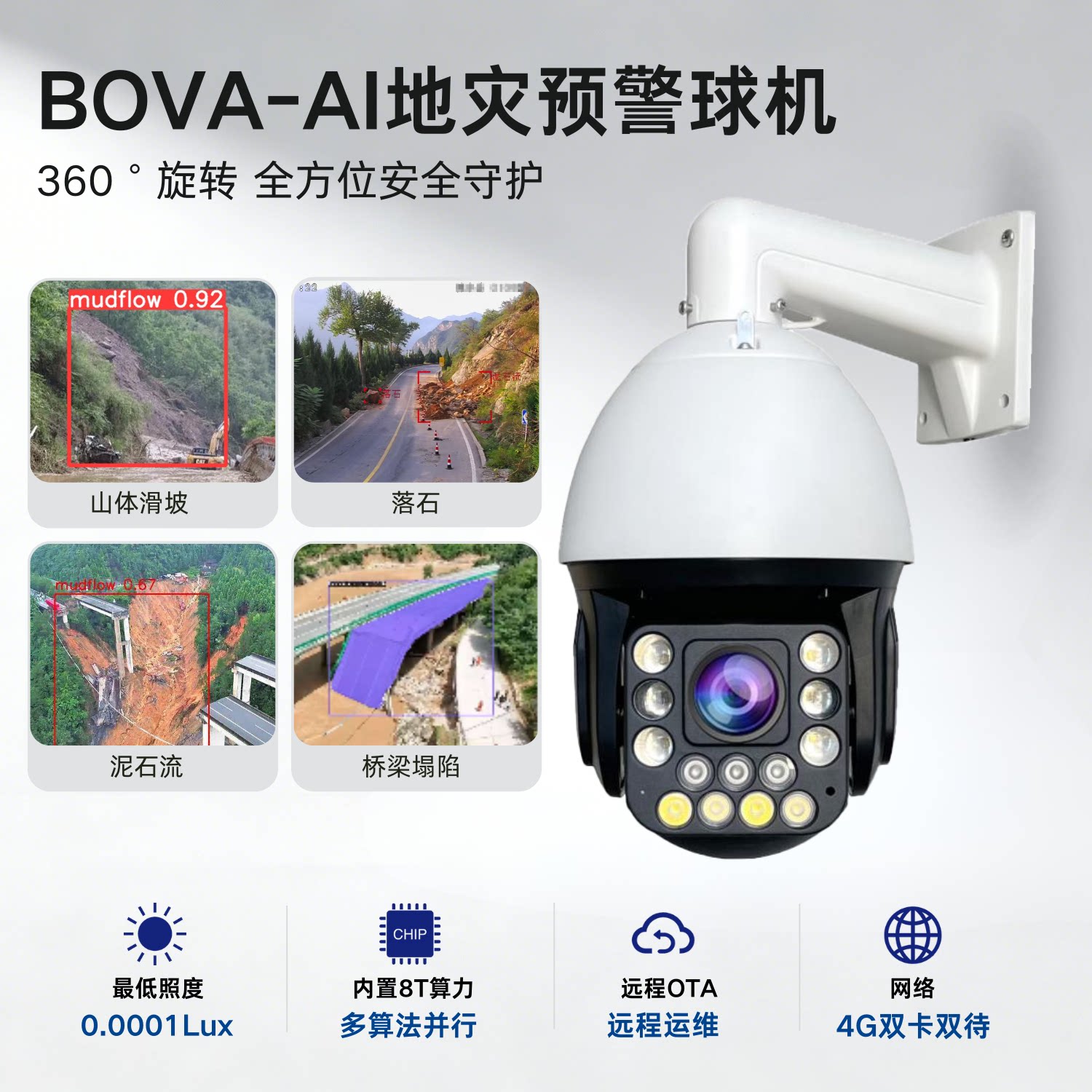 泥石流地灾告警监控 变焦球机手机远程室外高清夜视360度无死角