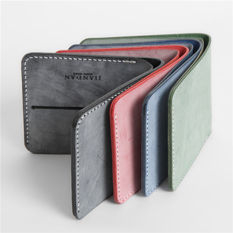 简单手作 擦蜡植鞣革头层牛皮短夹 纯手工缝制简约短夹 皮夹 钱包