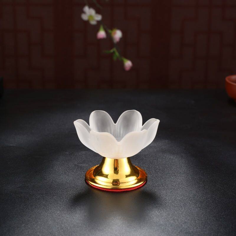 琉璃水晶莲花酥油灯灯座家用供佛前烛台防风蜡烛底座