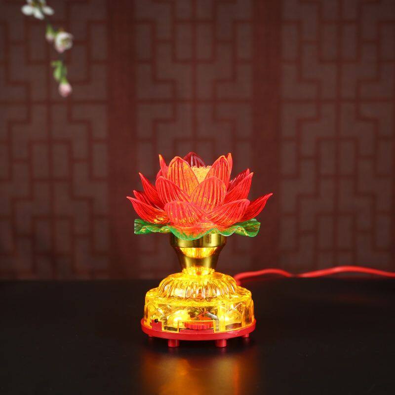红光莲花灯仙家灯佛前佛灯荷花佛堂供佛前灯蜡烛家用插电莲花灯