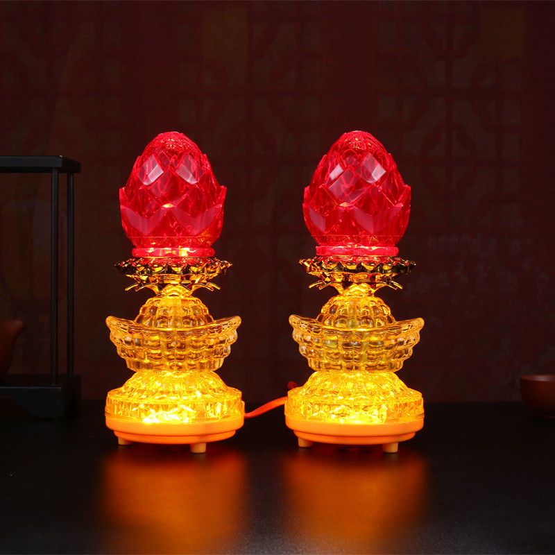 佛具用品黄色水晶莲花灯佛供灯led七彩供佛灯长明灯佛前供灯莲花