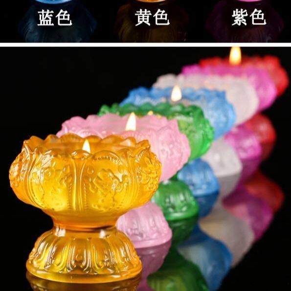 七彩琉璃莲花八吉祥酥油灯座烛台灯架佛具用品供佛贡奉蜡烛台摆件