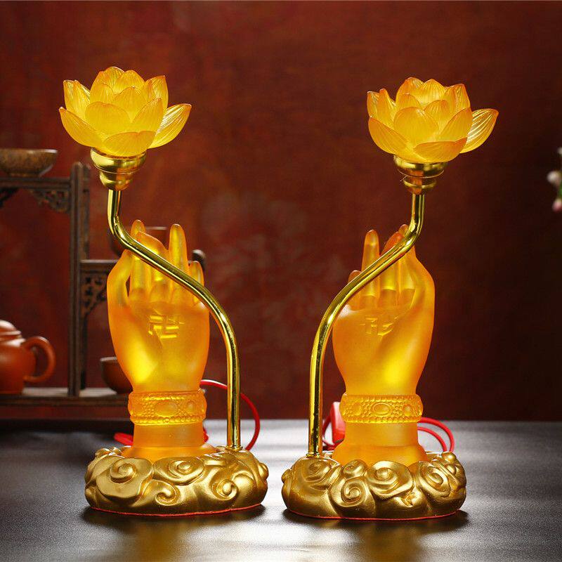 七彩琉璃佛手莲花灯供佛灯家用led莲花灯佛供灯插电荷花灯长明灯