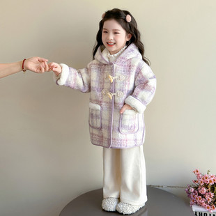 儿童加绒中长款毛呢外套秋装宝宝呢大衣加厚韩版女童冬装好看衣服