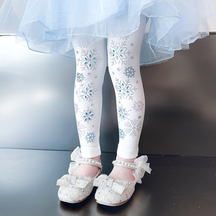 儿童爱沙打底裤甜美2025春夏女宝宝雪花闪闪裤子女童公主修身长裤