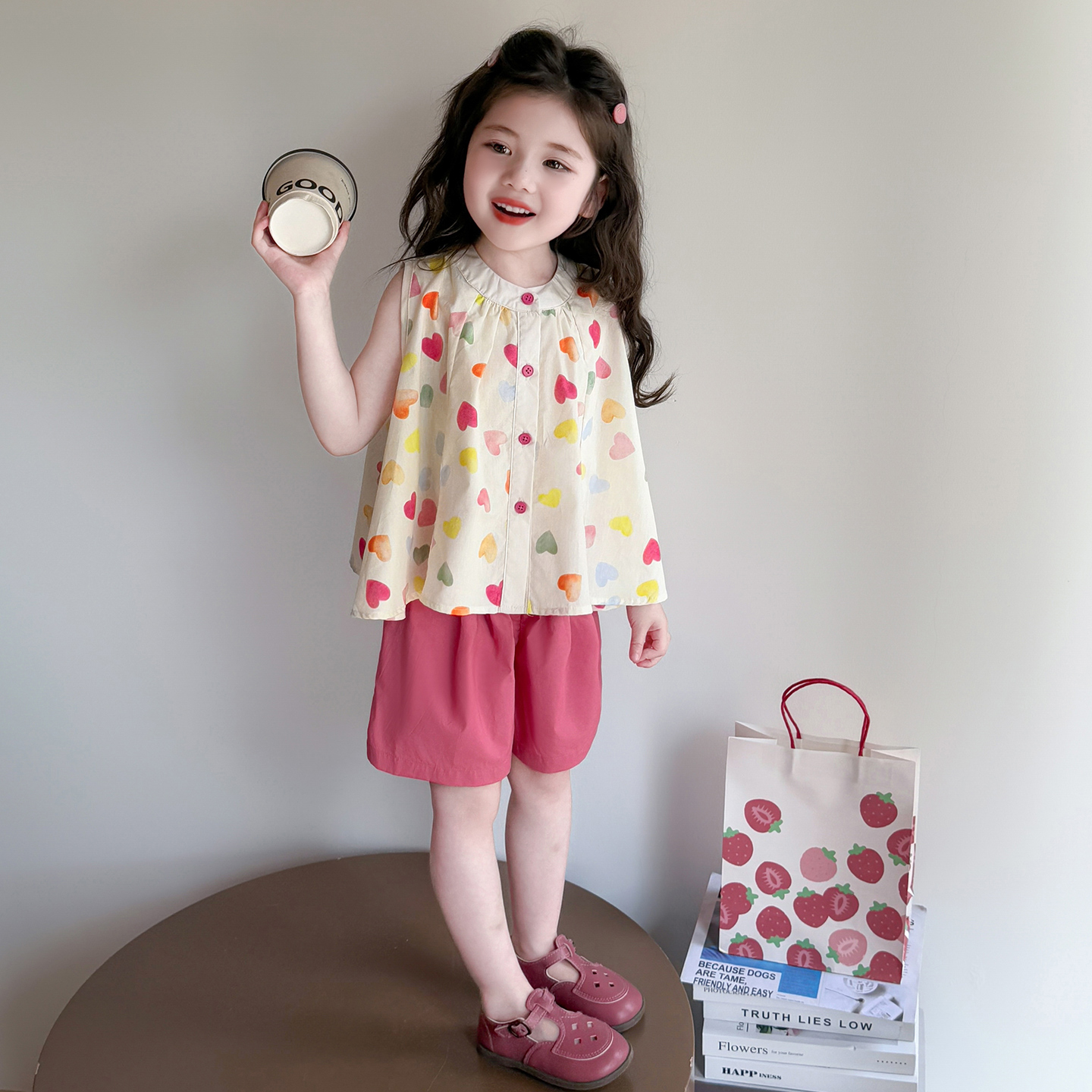 女宝宝衬衫短裤两件套纯棉洋气