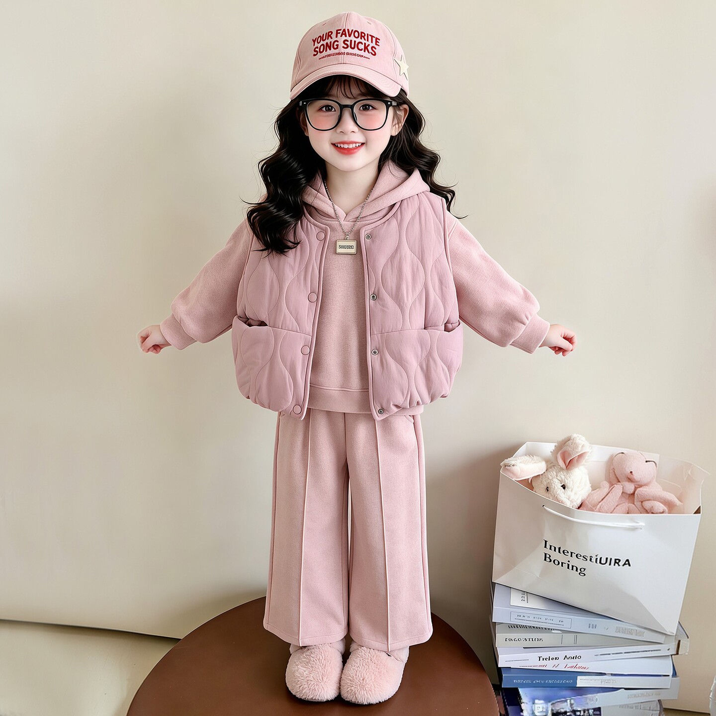 女童棉衣套装秋款韩系穿搭女宝宝加绒三件套冬装加厚儿童衣服保暖