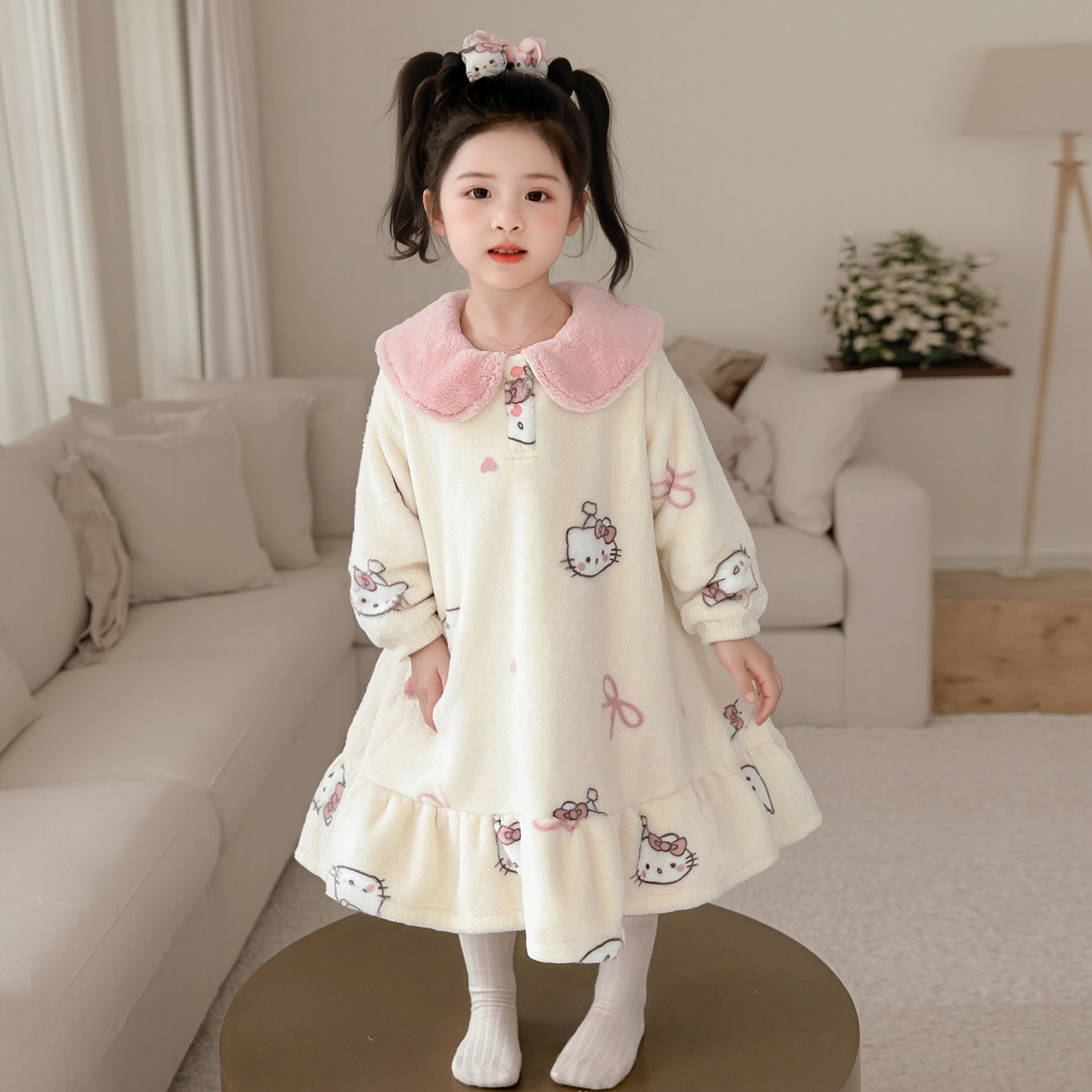 毛绒睡裙女童秋冬睡袍加厚