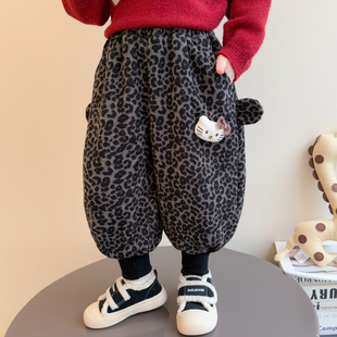 炸街女宝宝流行长裤 加厚冬装 时髦潮 子小女孩休闲裤 女童加绒豹纹裤