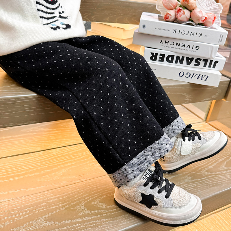 小女孩加绒裤子波点韩版洋气过冬