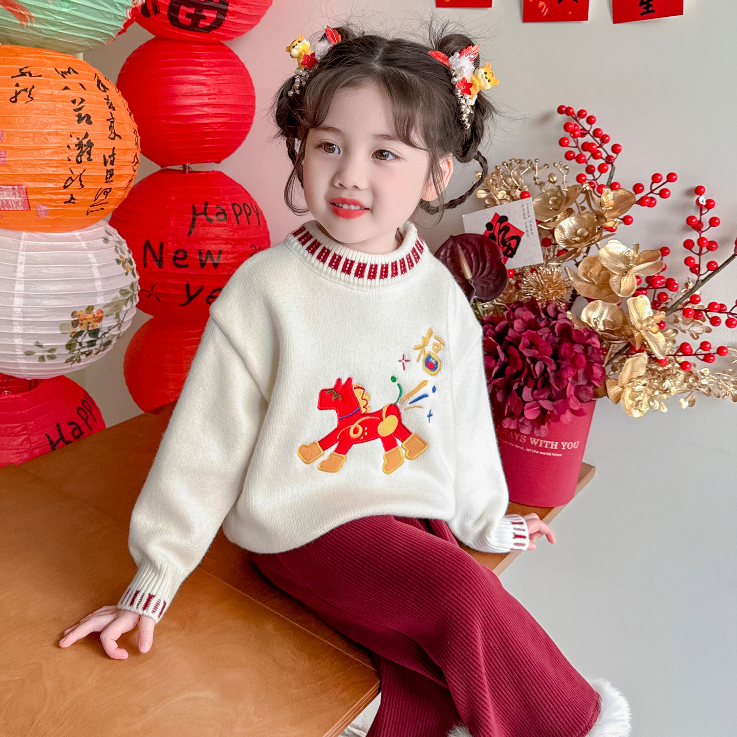 新年毛衣保暖打底衫女童针织